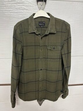 Olive Green Plaid Button-Up Shirt Size Medium